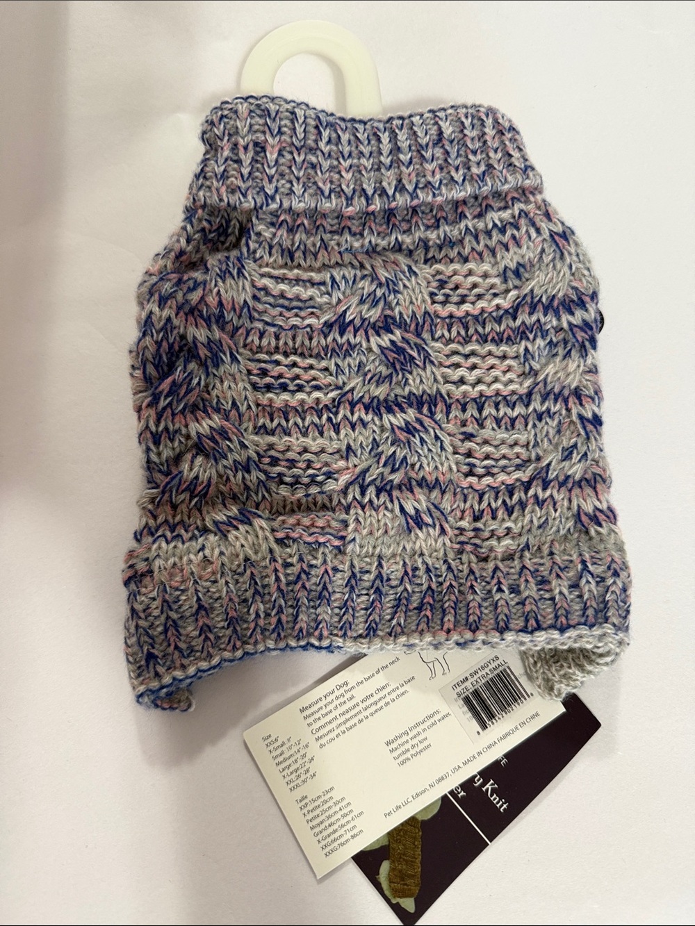 Pet Life Multicolor Knit Cable Dog Sweater - Gray, Blue, Pink